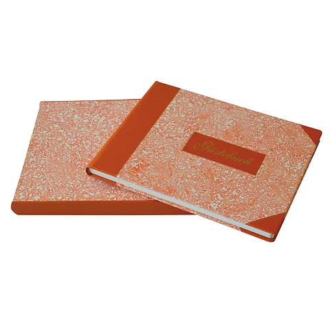 Gästebuch mit Titel Ausgabe No. 3 Rindvollleder orange marmo